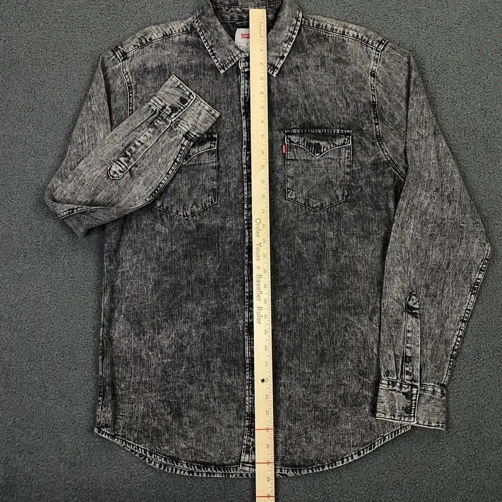 Levis Denim Shirt Mens Medium Gray Stonewash Utility Workwear Overshirt Western